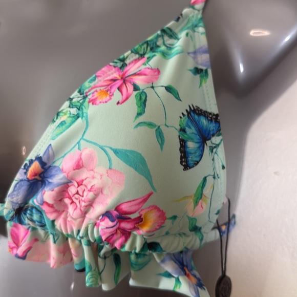 Nanette Lepore Aileen Triangle Bikini Top Green Floral & Butterfly SKU0914 NWOT - Picture 4 of 10